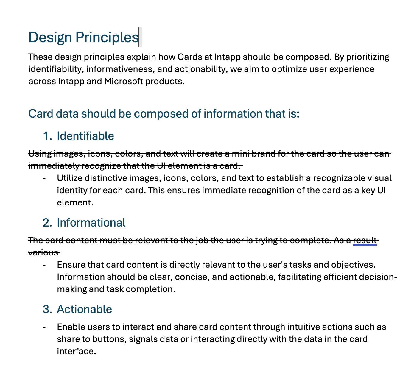 Three empathy maps, each corresponding to a top use case for the card pattern.